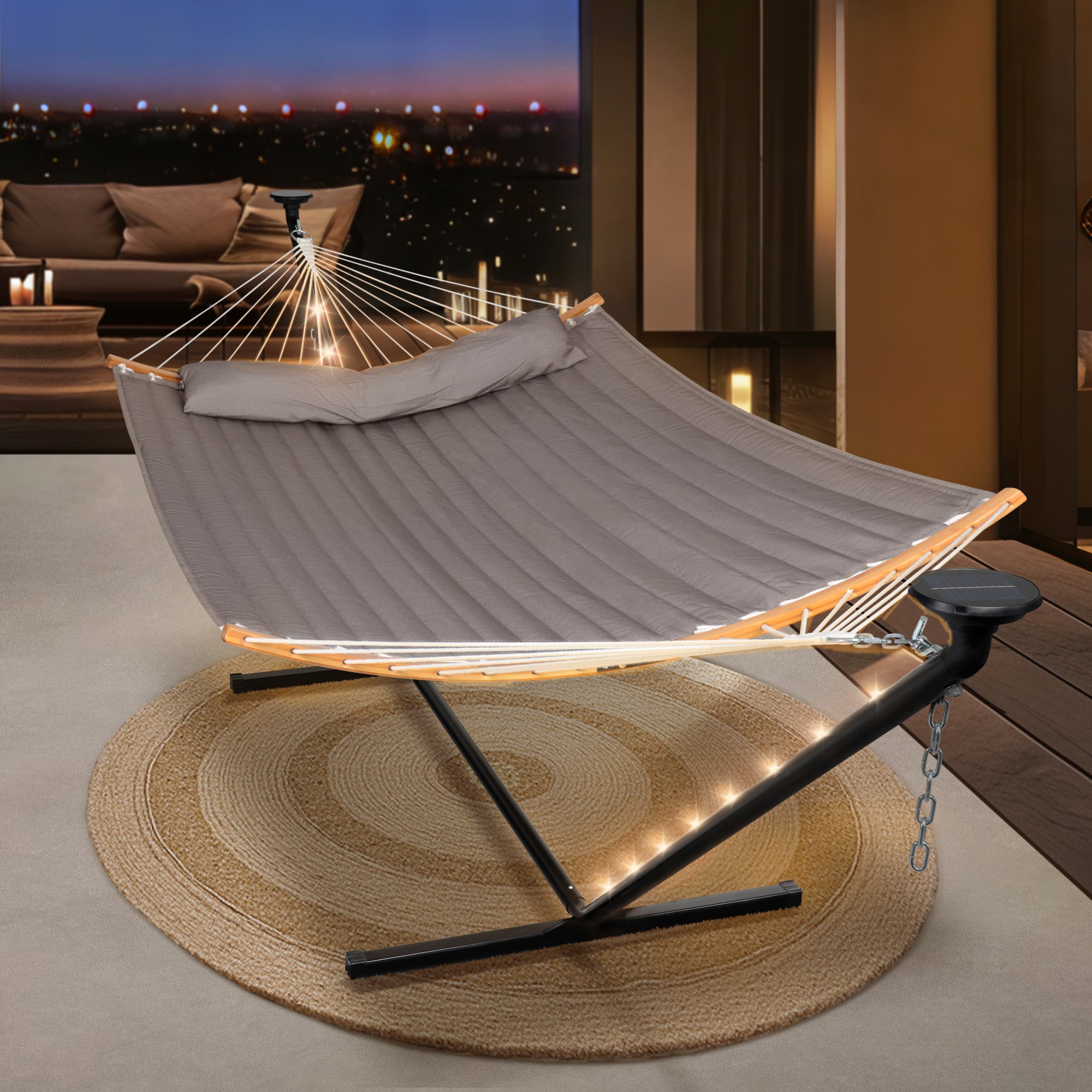 double hammock with stand  #color_brown-gray