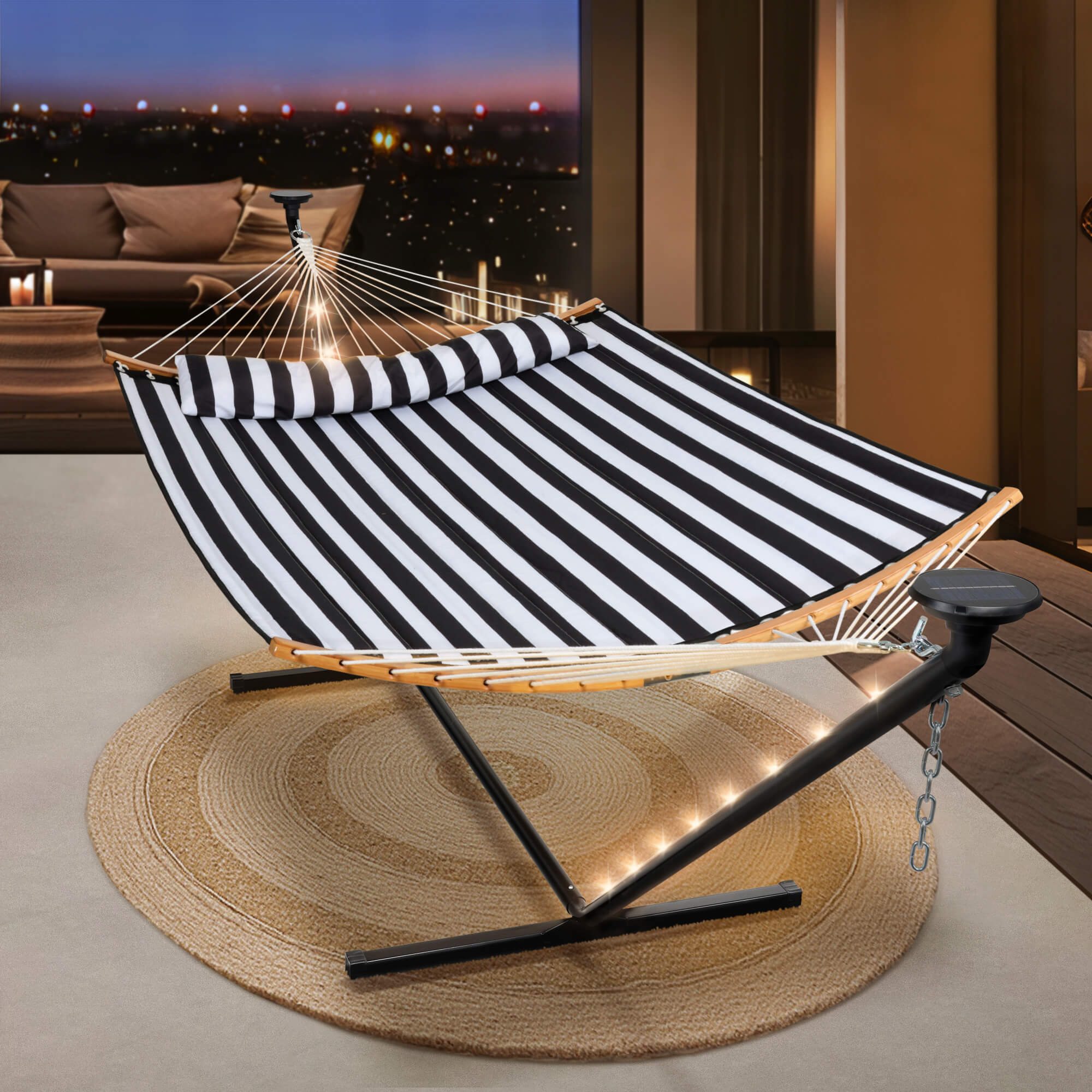 double hammock with stand  #color_black-stripes
