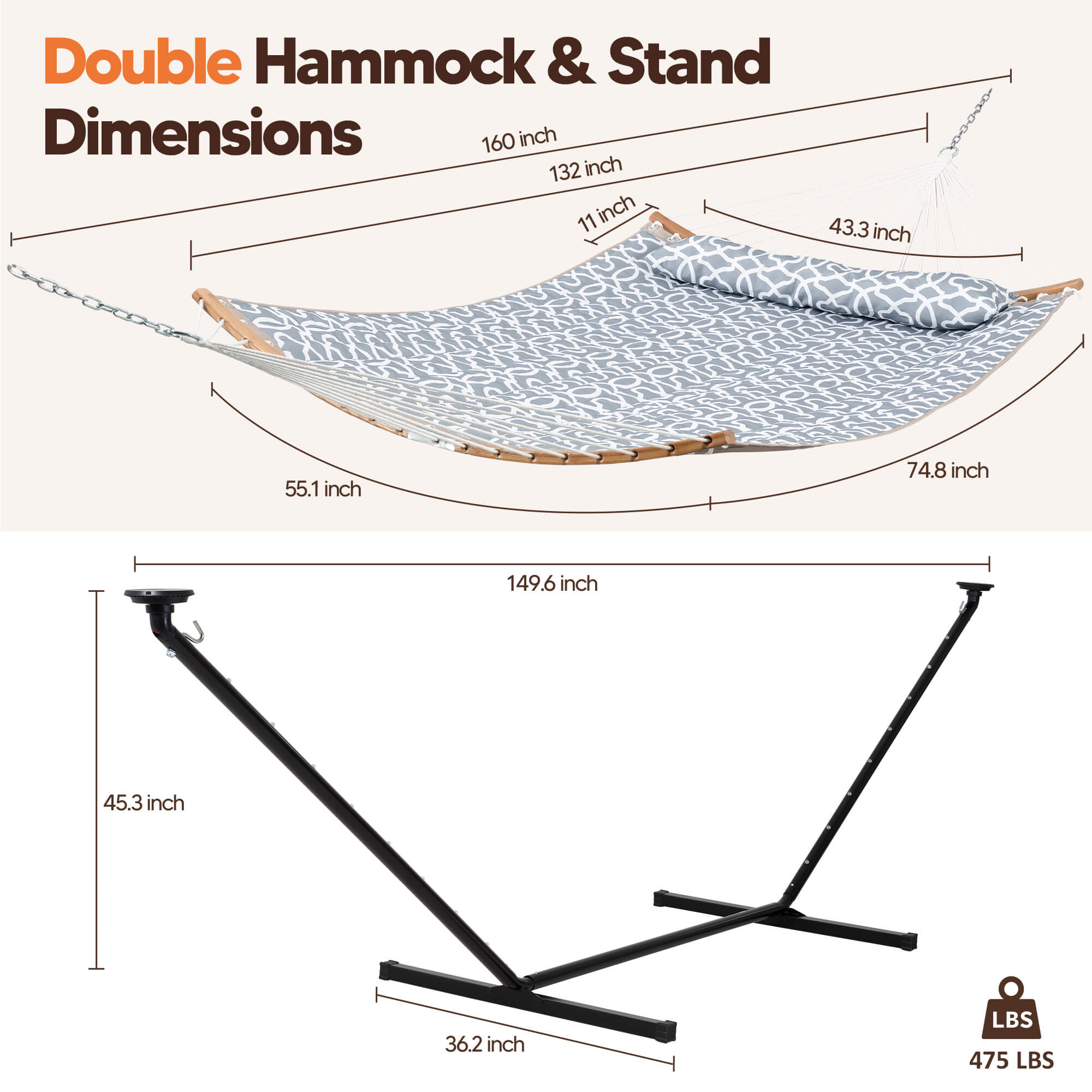 double hammock with stand  #color_gray-pattern