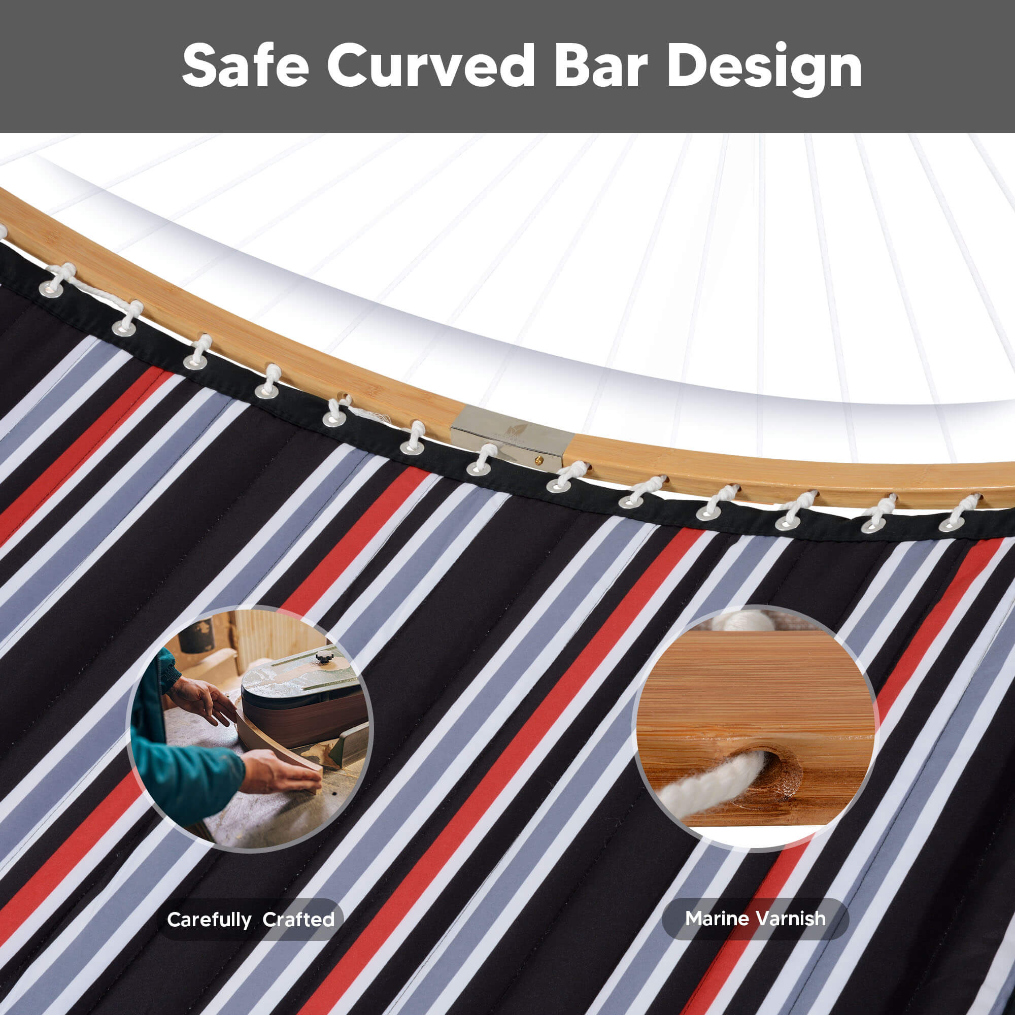 Double Quilted Hammock with Curved Bamboo Bar & Portable Stand |SUNCREAT