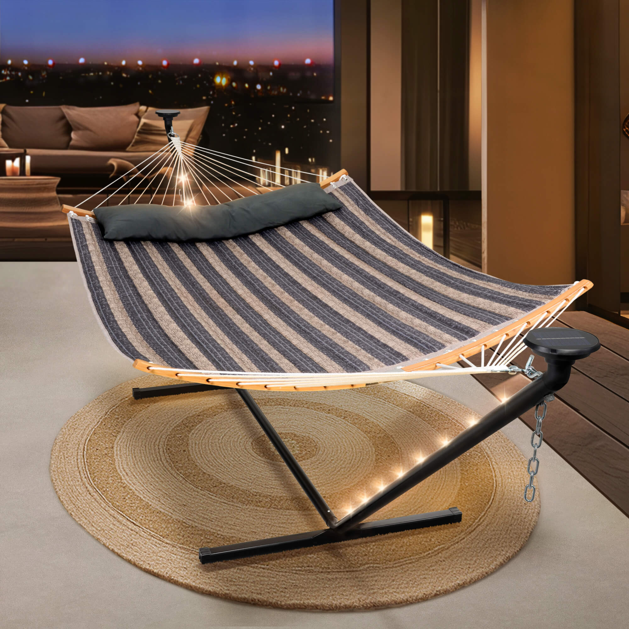 double hammock with stand  #color_dark-gray-stripes