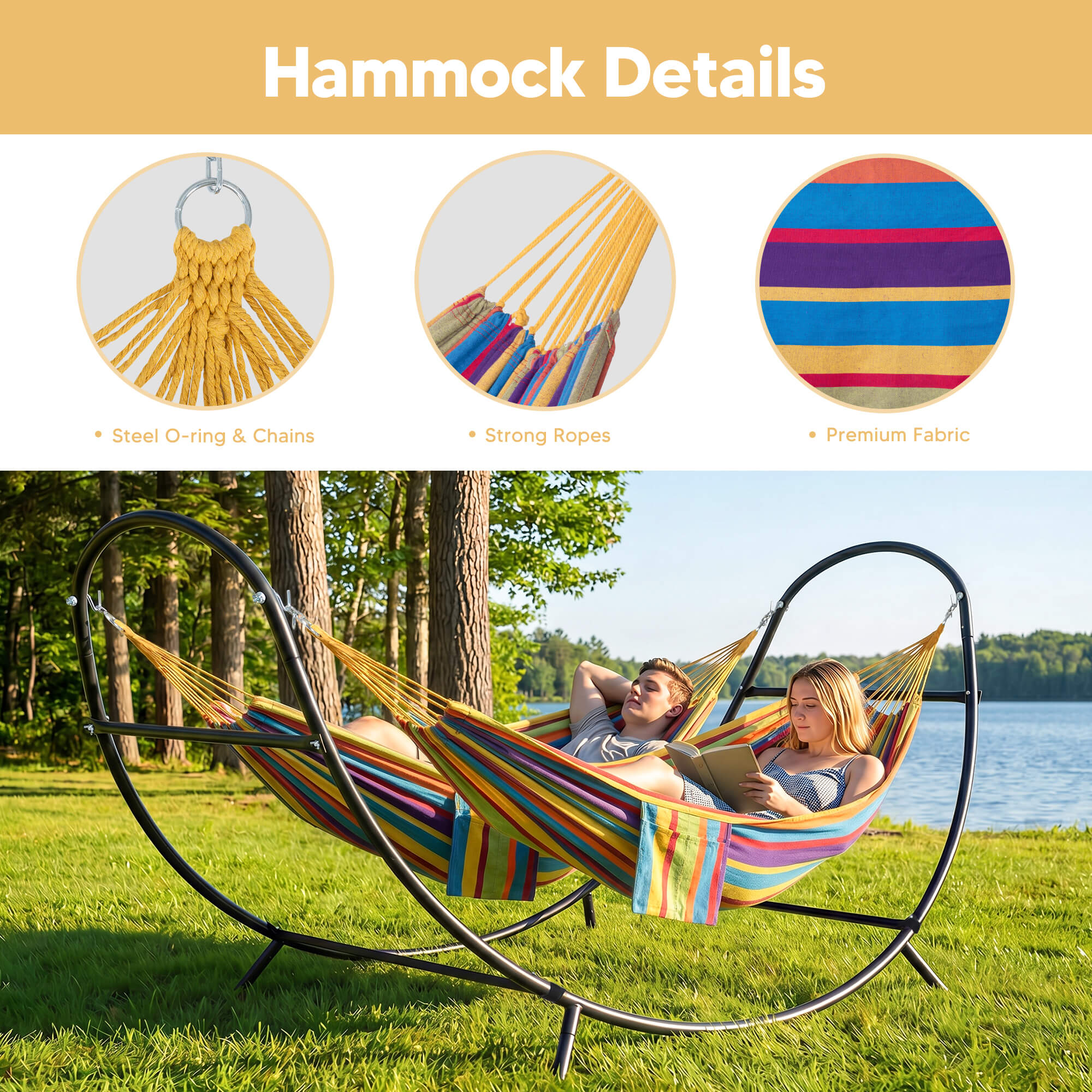 2 Person hammock with stand#color_colorful-stripes