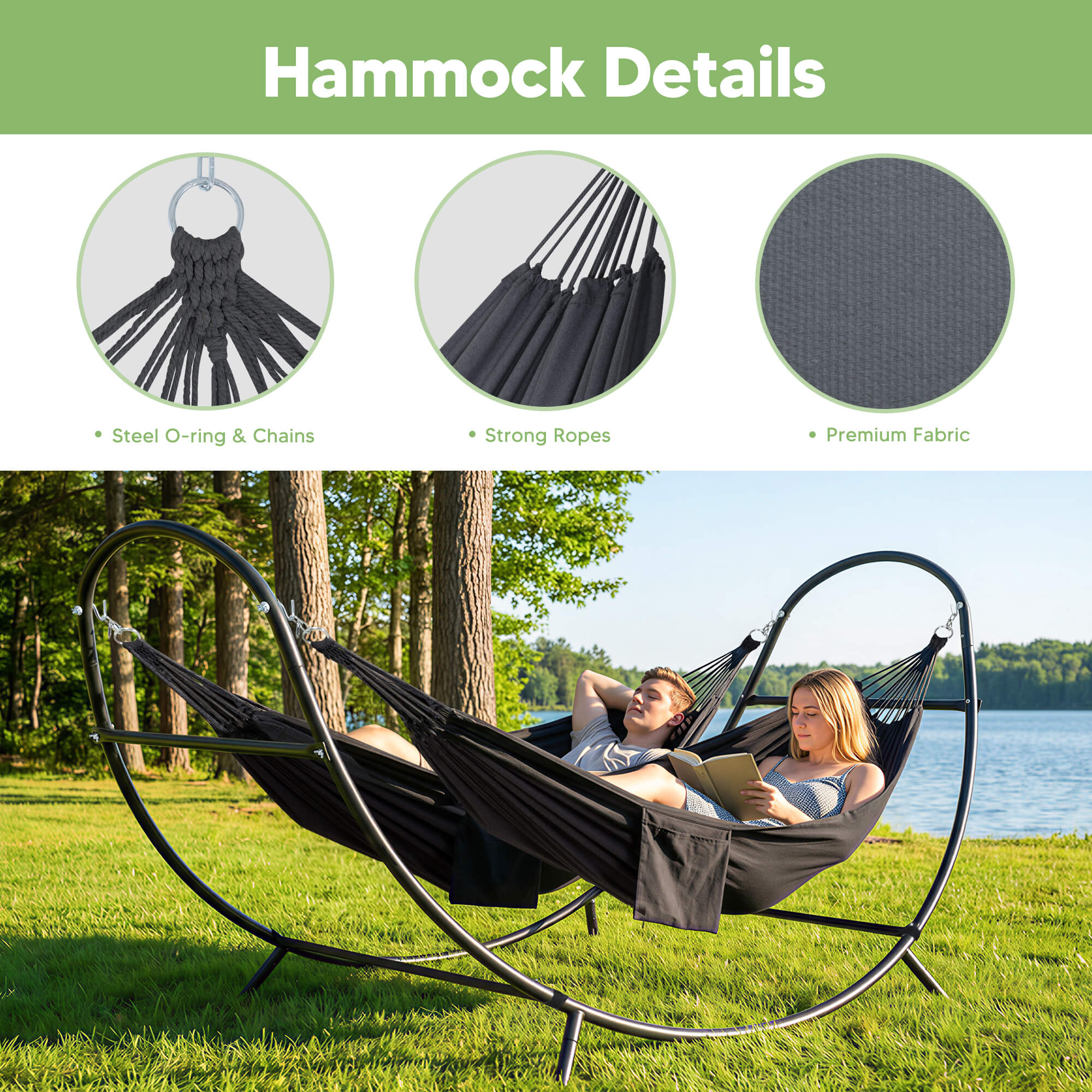 2 Person hammock with stand#color_dark-gray