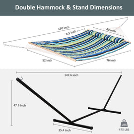 Cotton Rope Hammock with Removable Pad, 12 Ft Stand & Accessories |SUNCREAT
