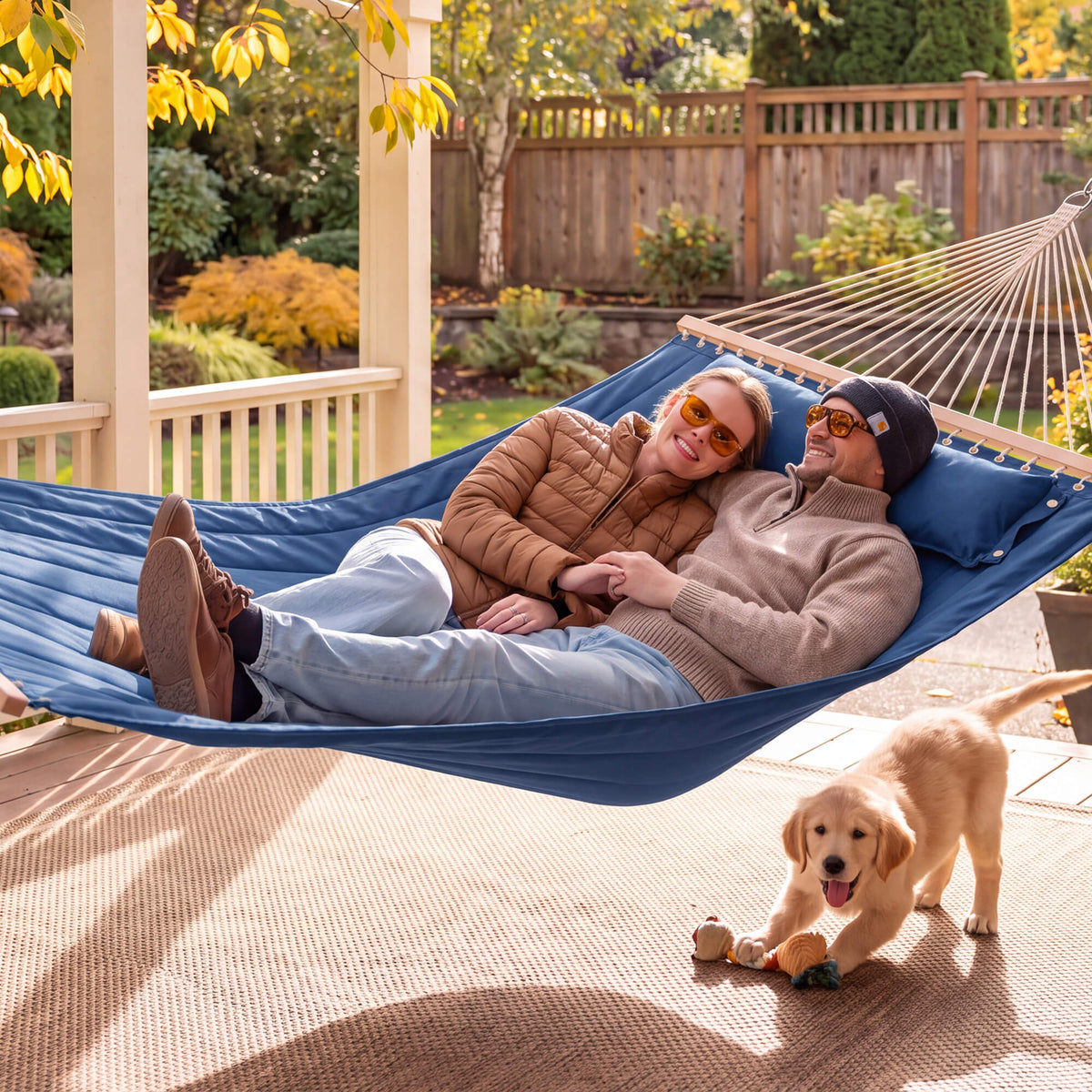 SUNCREAT Quilted Fabric Hammock#color_navy