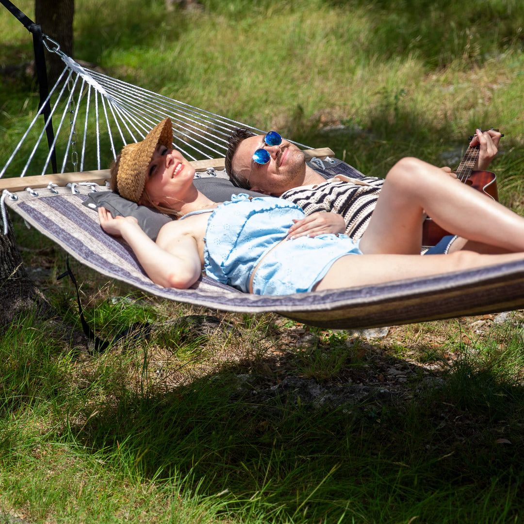 SUNCREAT Quilted Fabric Hammock#color_gray-stripes