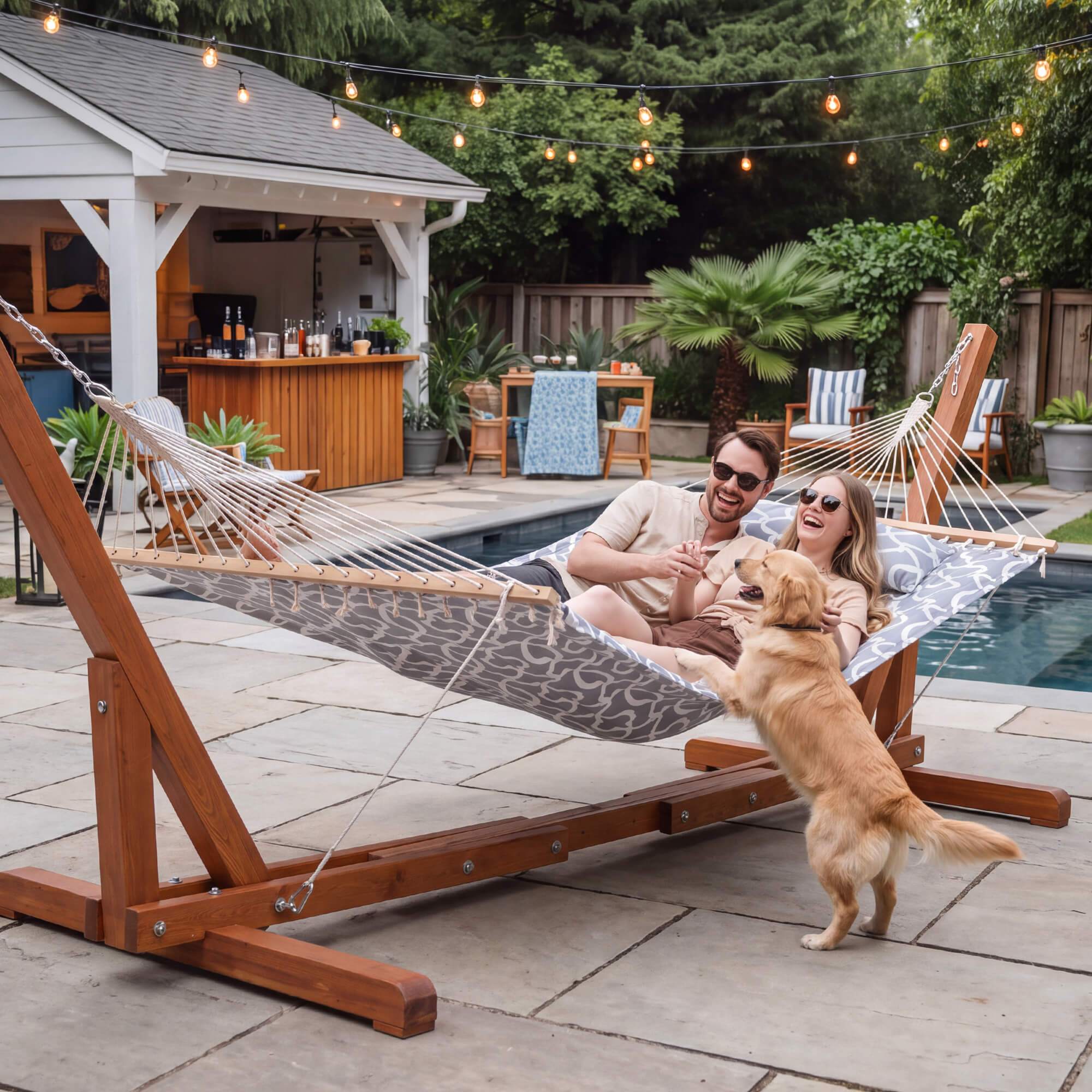 hammock with wood stand#color_gray