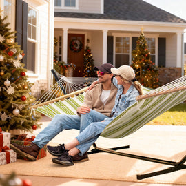 SUNCREAT-Double-Hammock-with-Stand-Green-Beige#color_green-beige