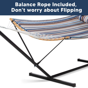 Double Quilted Hammock with Curved Bamboo Bar & Portable Stand |SUNCREAT