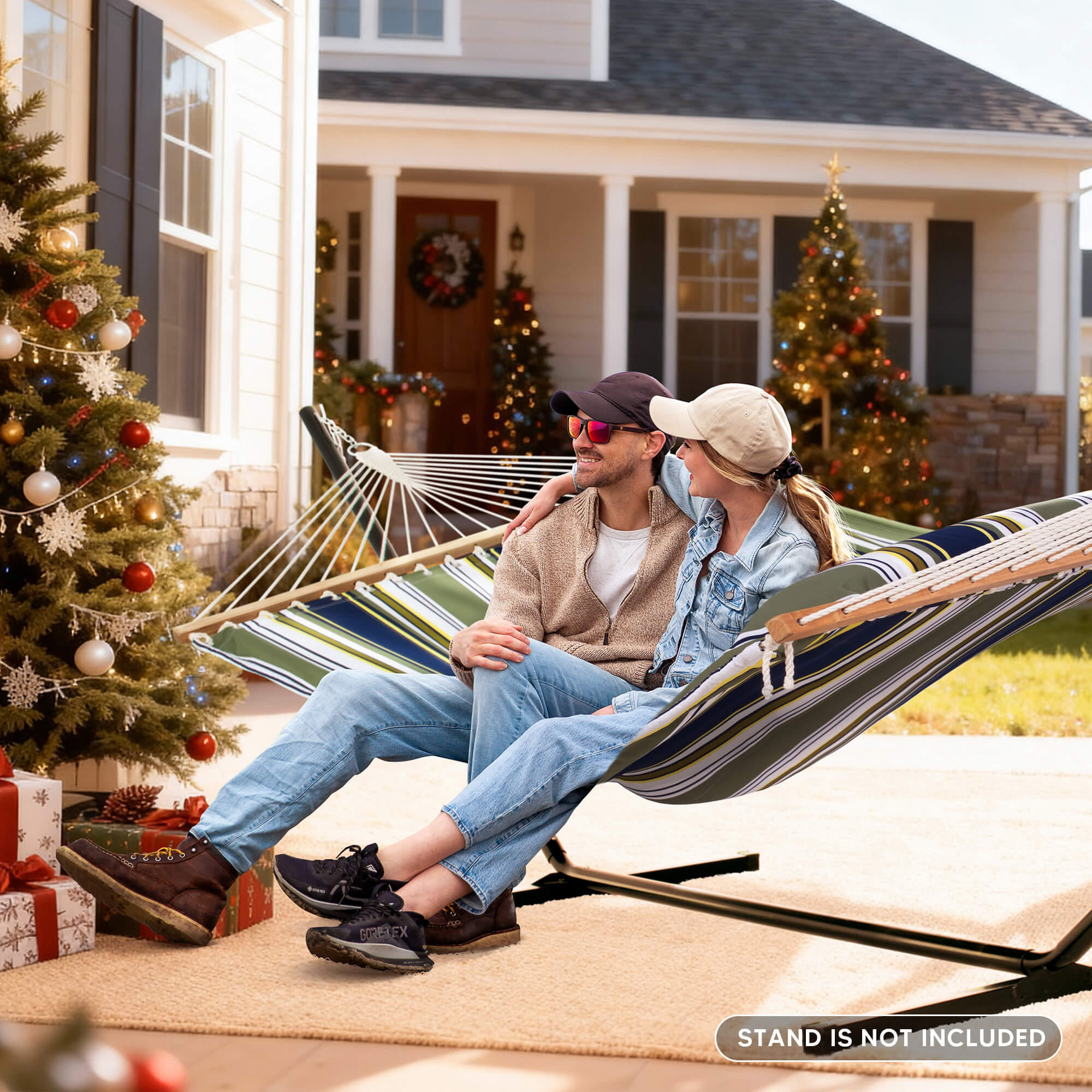 SUNCREAT Quilted Fabric Hammock, Blue Aqua#color_green-stripes