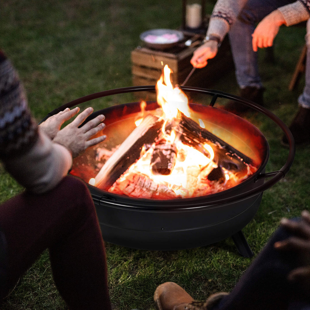 Outdoor Bonfire Wood Burning Fire Pit with Grill and Fireplace Poker#size_42inch-3
