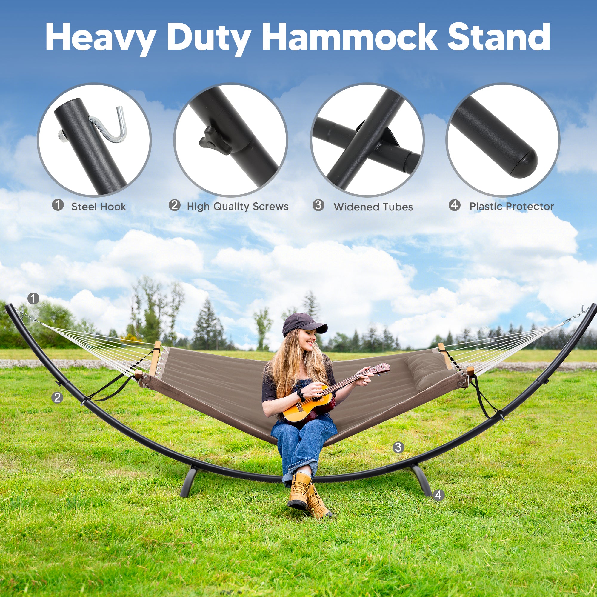 portable hammock with stand#color_brown-gray