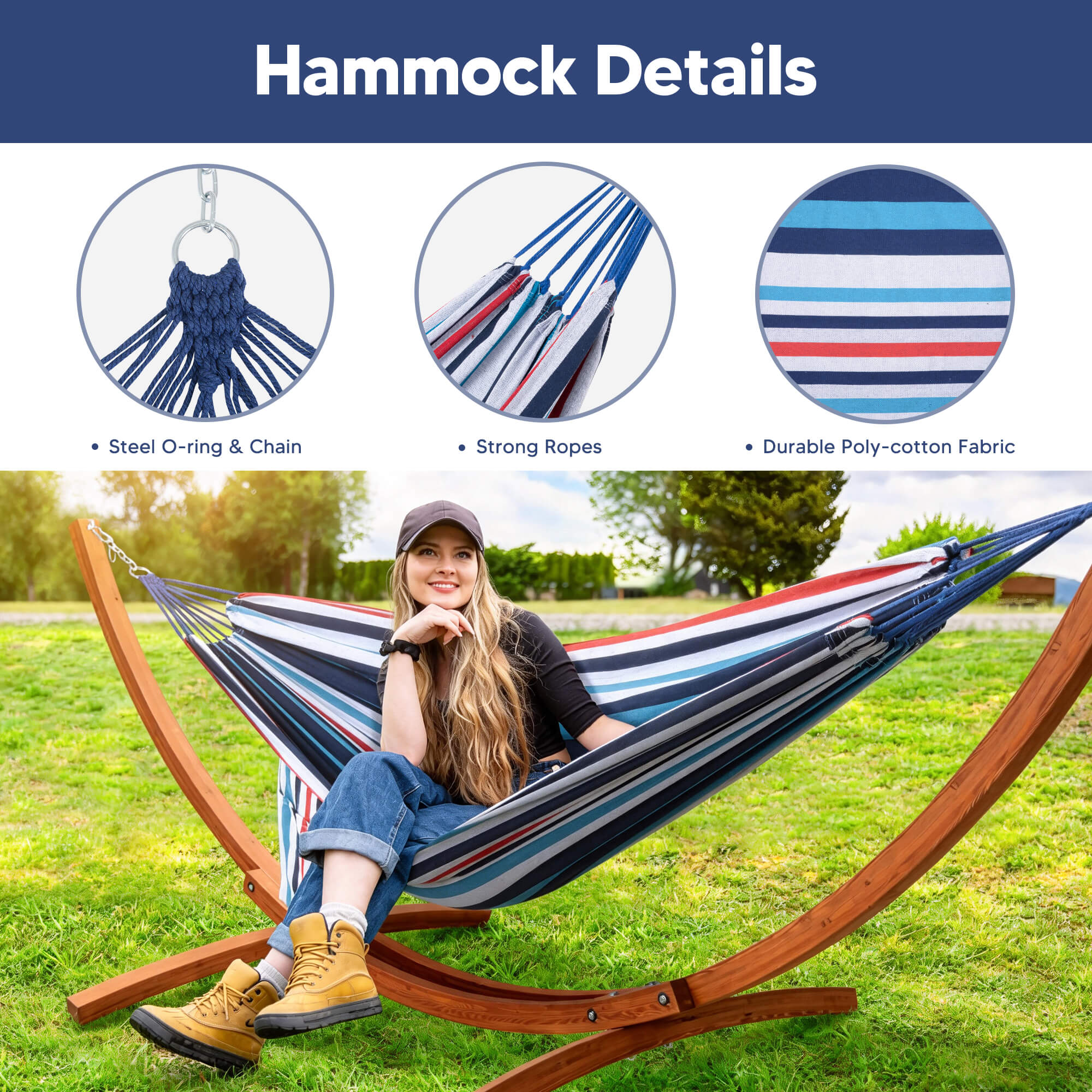 hammock with wooden stand#color_ocean-stripes