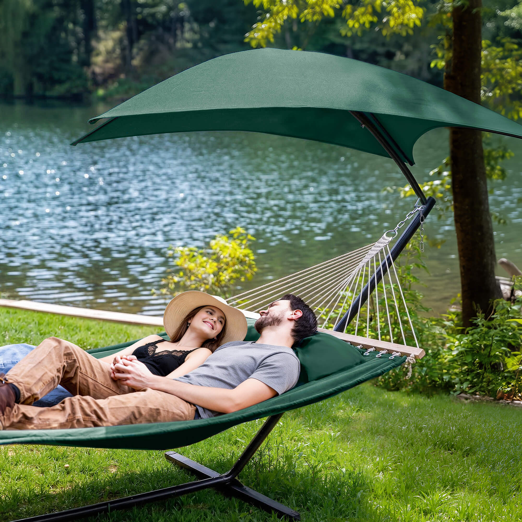 Standing Hammock with Stand#color_dark-green