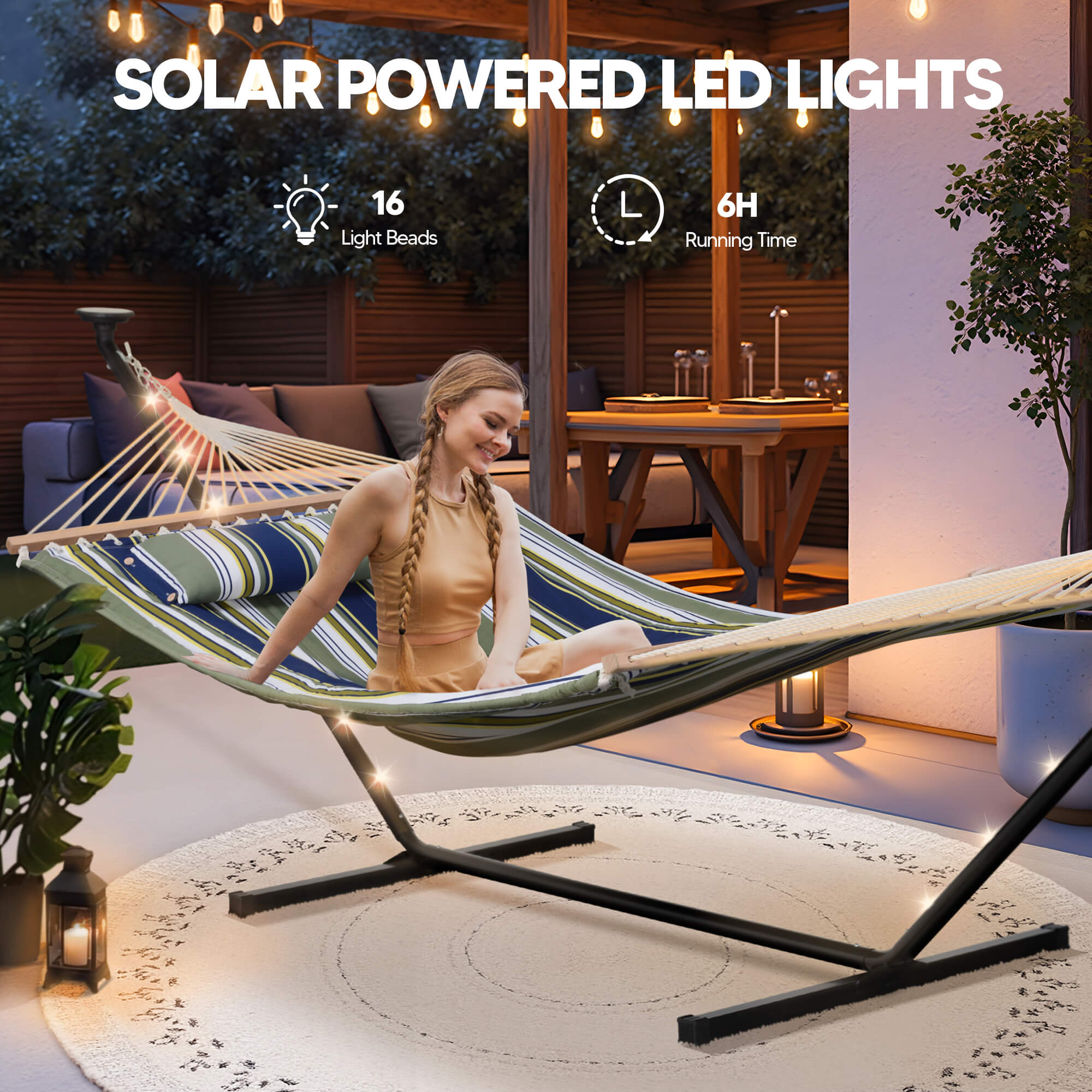 hammock with stand#color_green-stripes