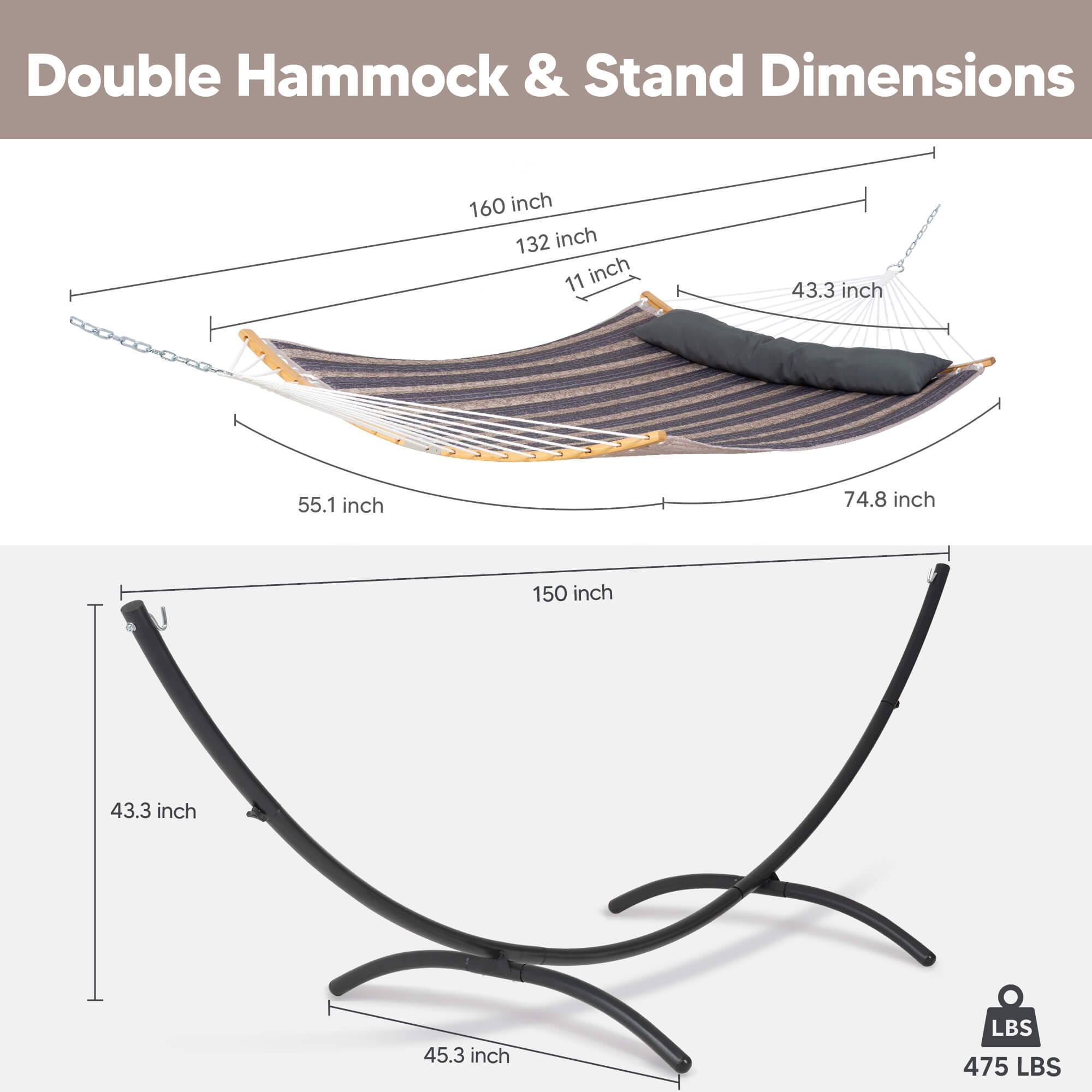 portable hammock with stand#color_dark-gray-stripes