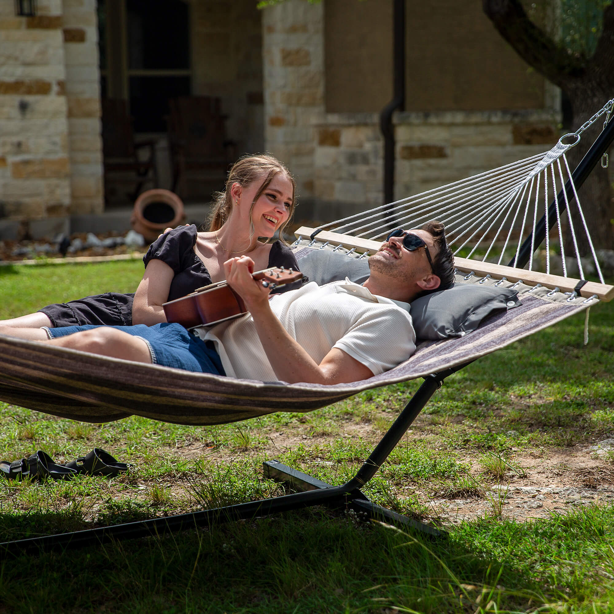 hammock with stand#color_gray-stripes