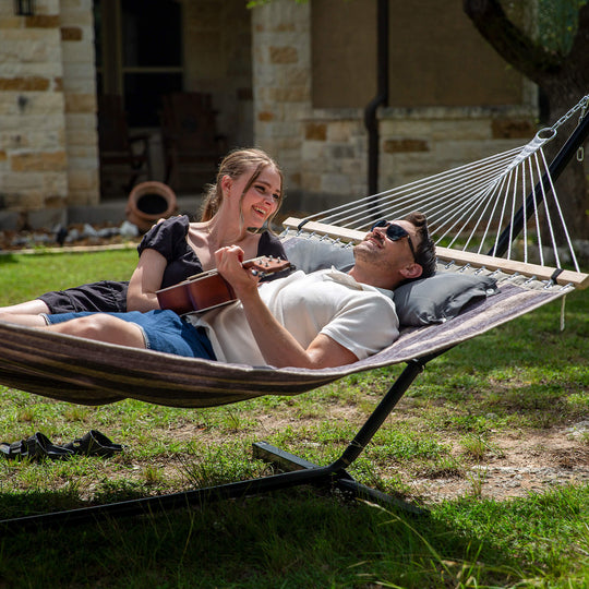 hammock with stand#color_gray-stripes