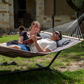 hammock with stand#color_gray-stripes