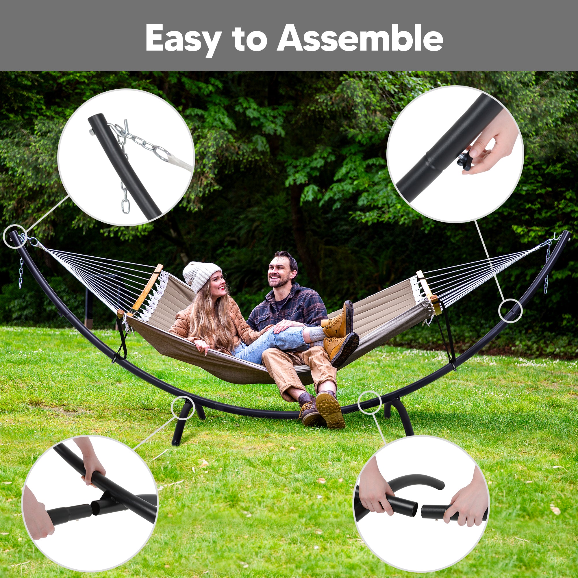 portable hammock with stand#color_brown-gray