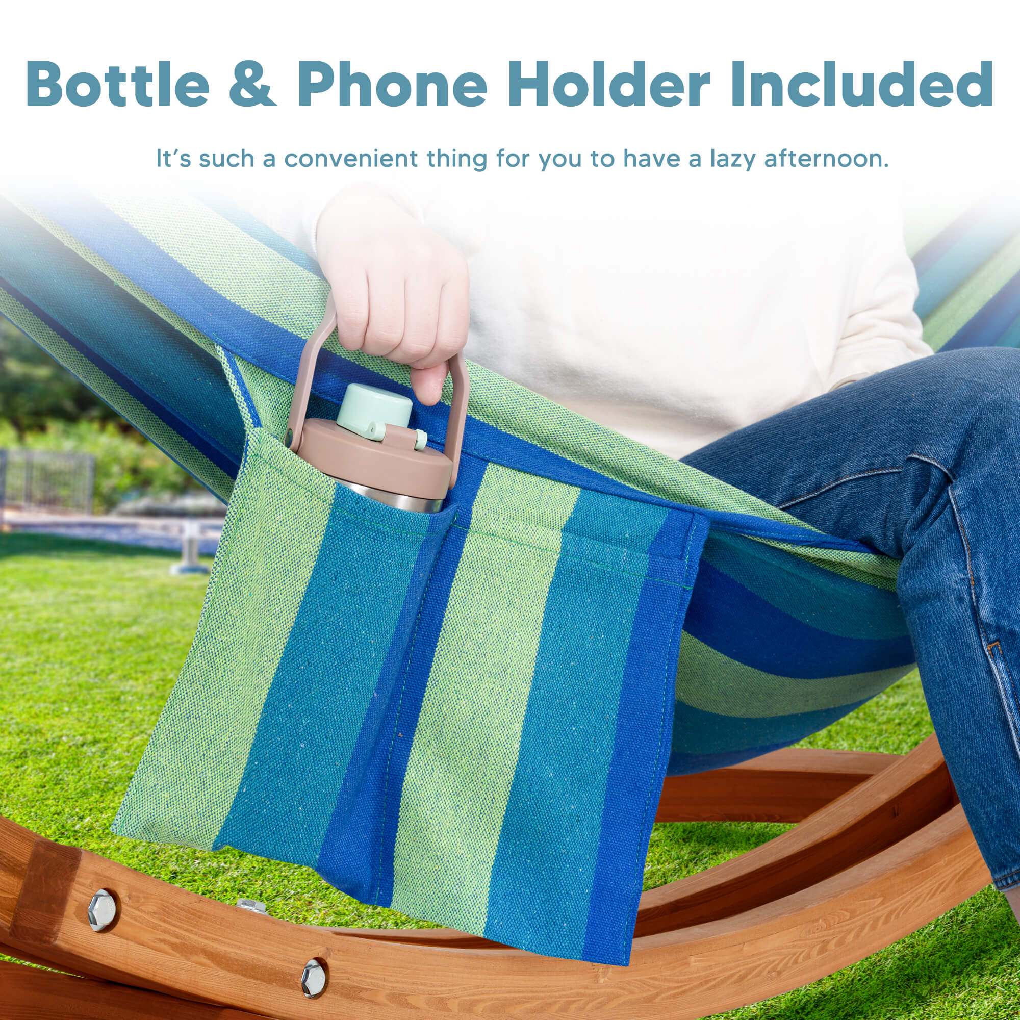 hammock with wooden stand#color_blue-stripe