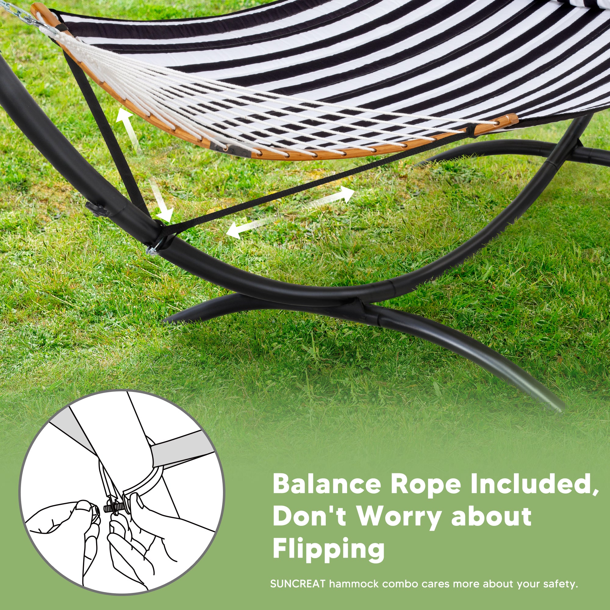 portable hammock with stand#color_black-stripes