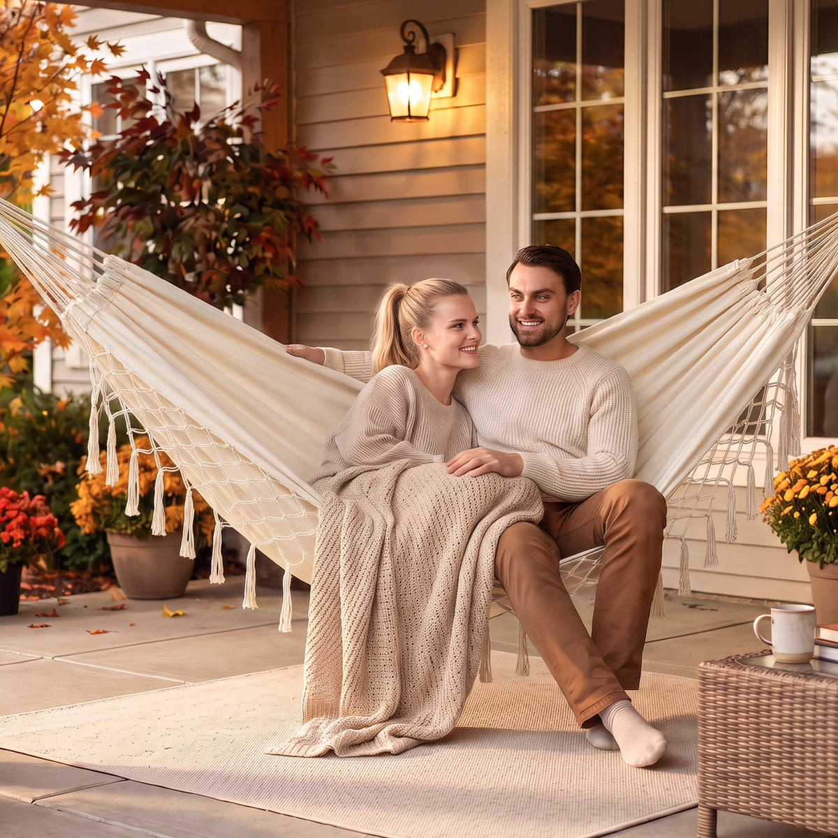 Camping Hammock for Outdoor#Color_beige-with-tassels