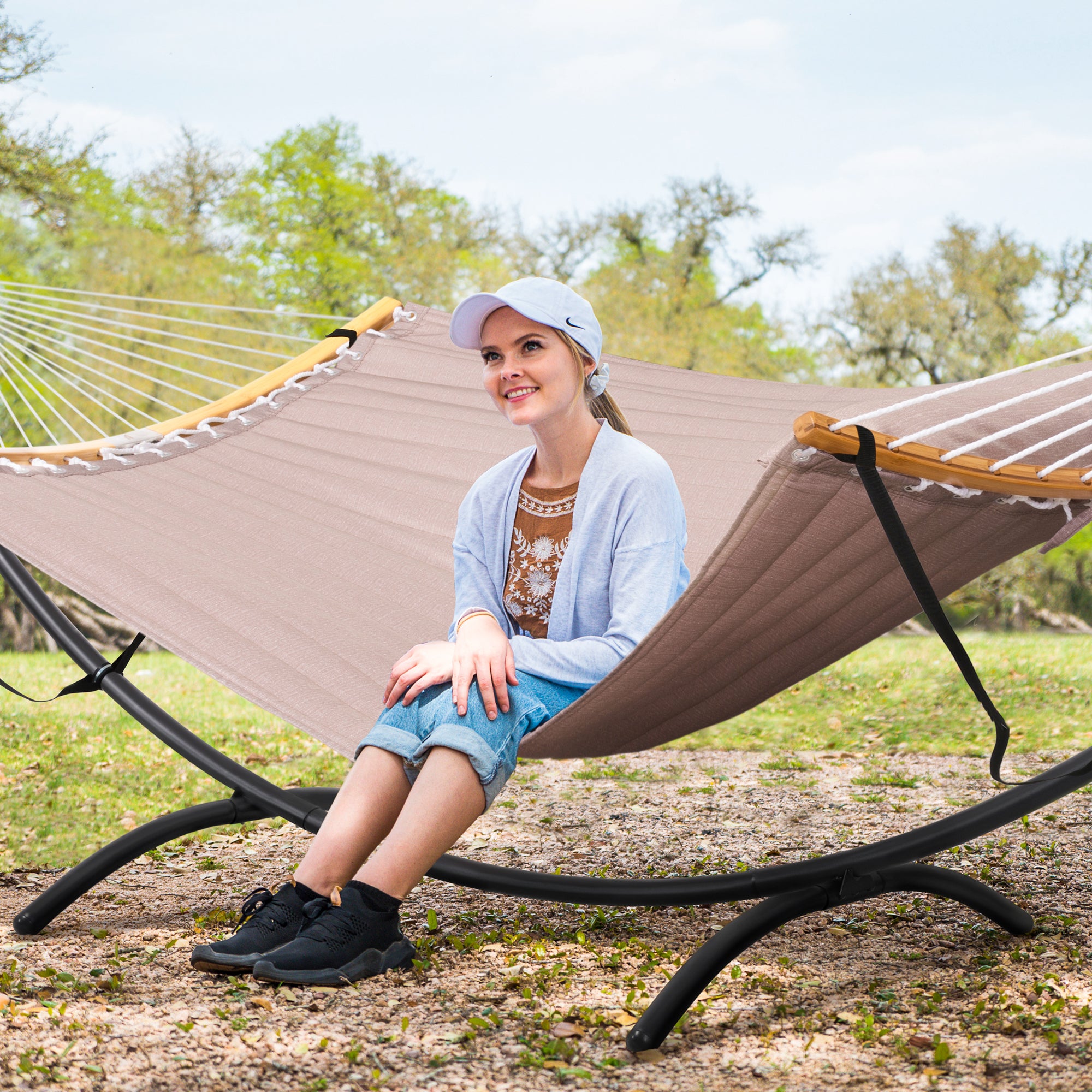 portable hammock with stand#color_brown