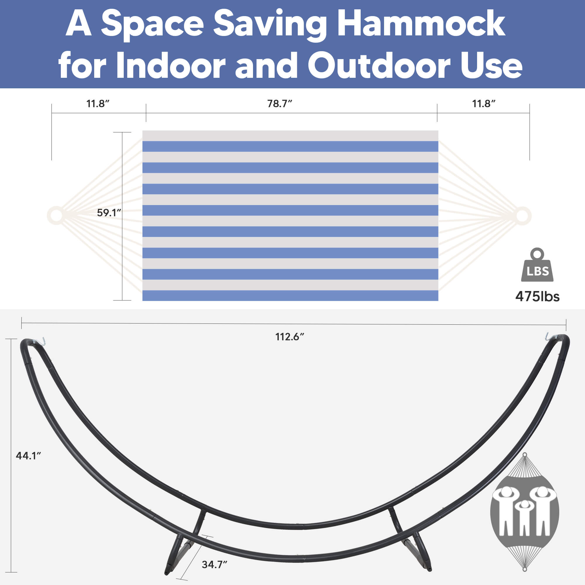 hammock with stand#color_blue-white-stripes