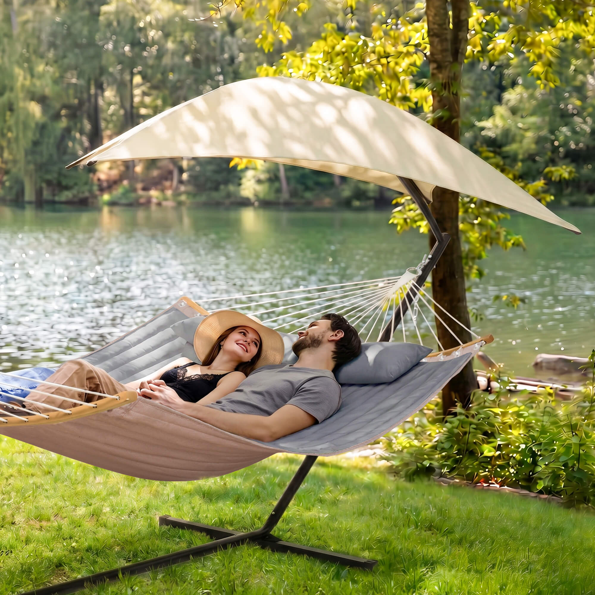 hammock with stand and sunshade#color-c_light-gray