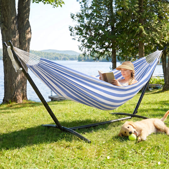 hammock with stand#color-h_blue-white-stripes