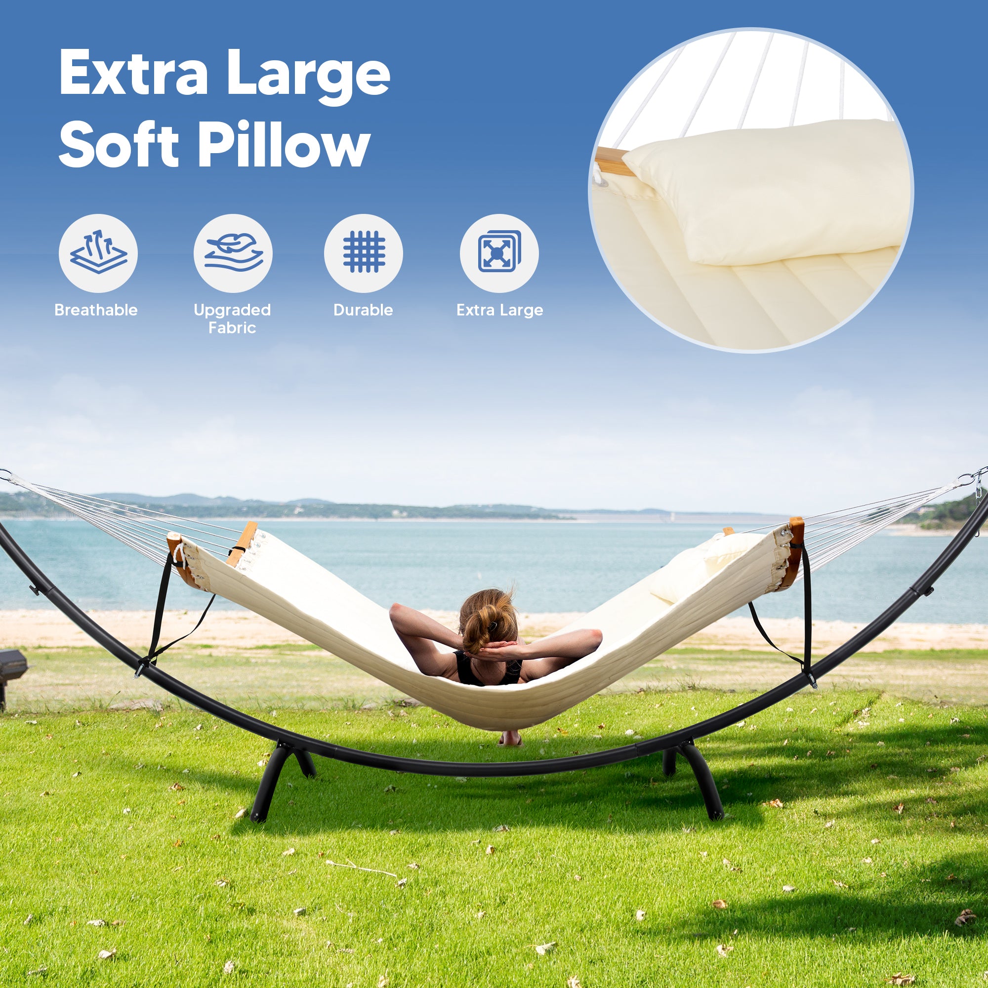 portable hammock with stand#color_beige