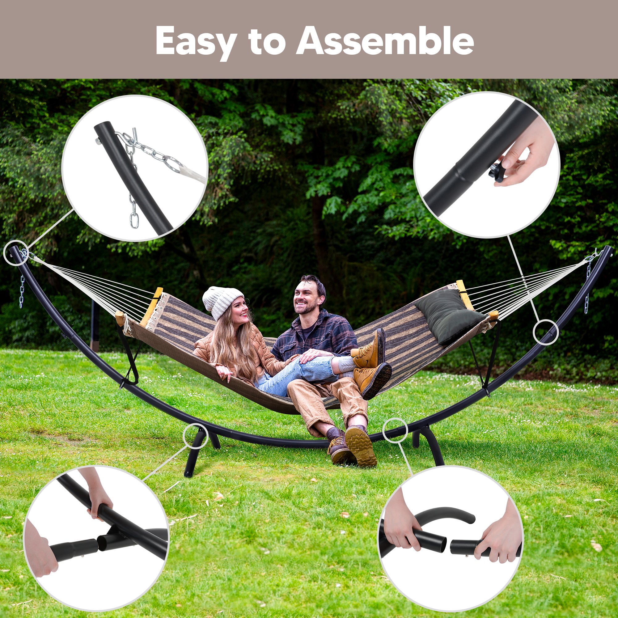 portable hammock with stand#color_dark-gray-stripes