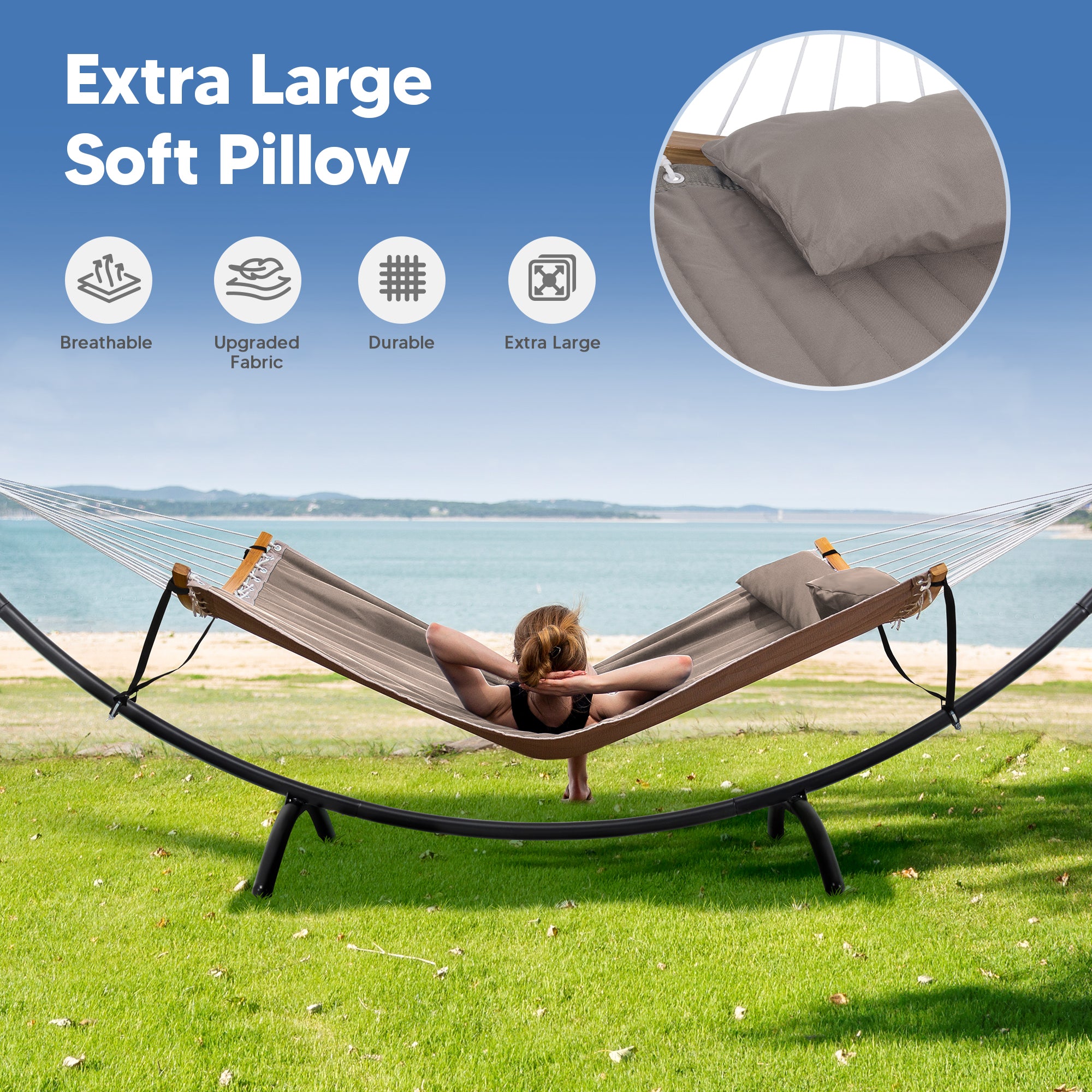 portable hammock with stand#color_brown-gray