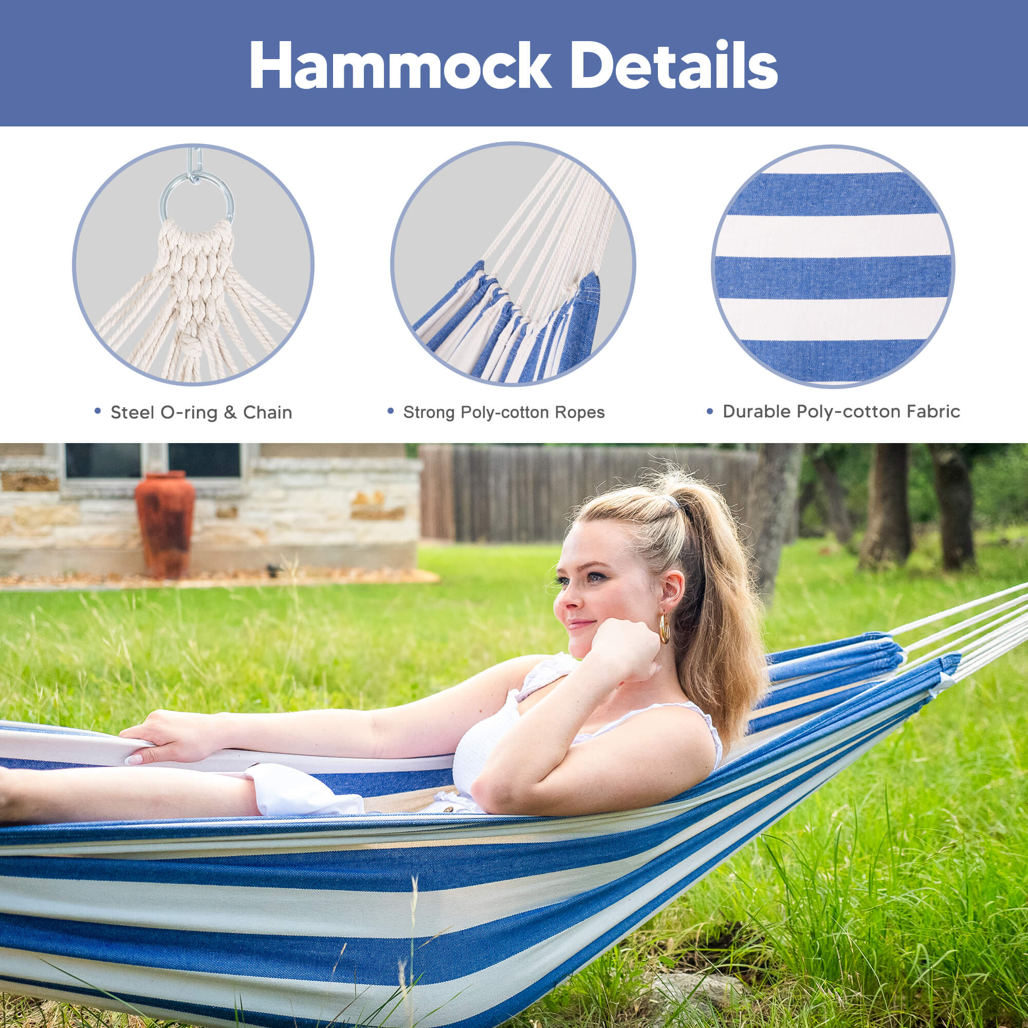 hammock with stand#color_blue-white-stripes