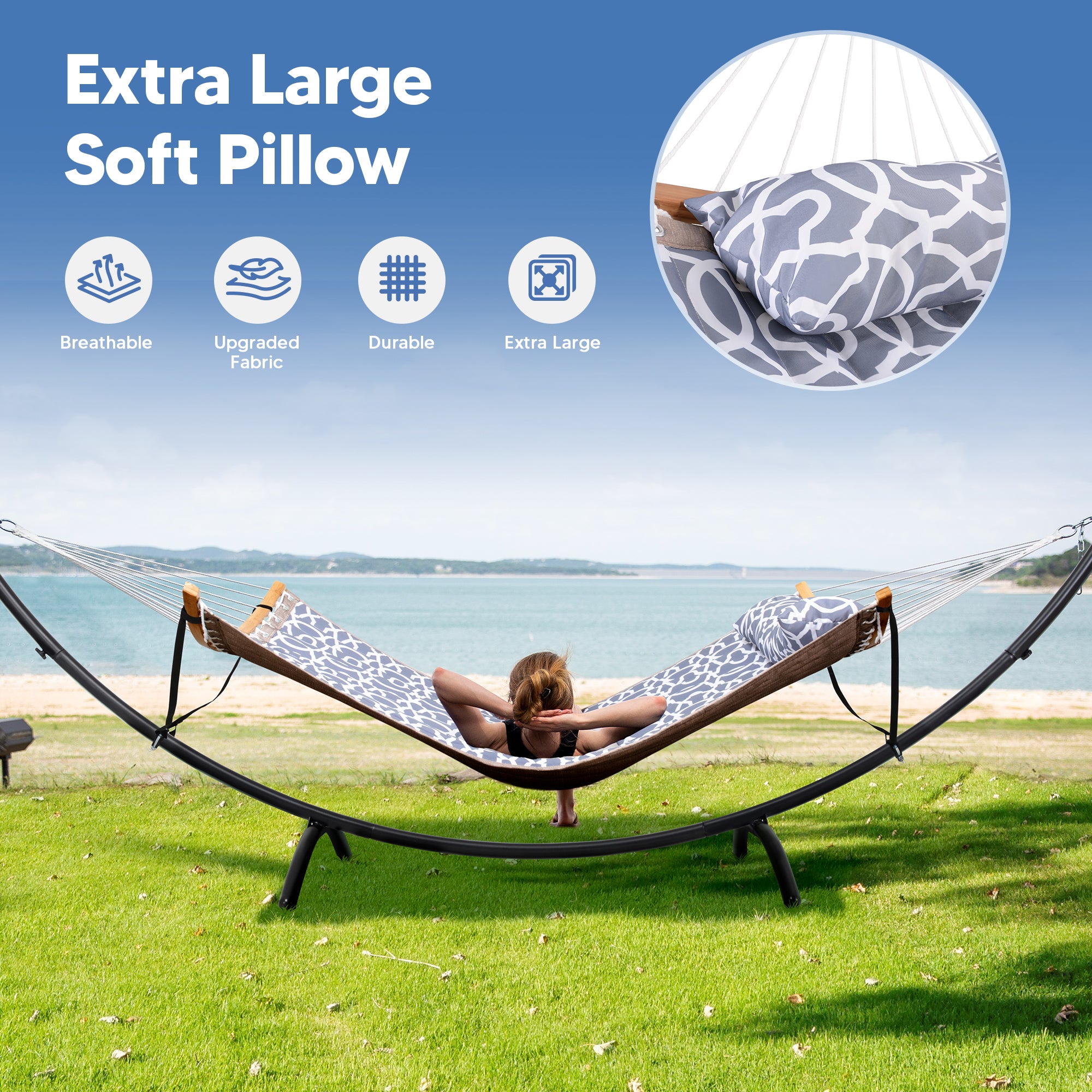 portable hammock with stand#color_gray-pattern