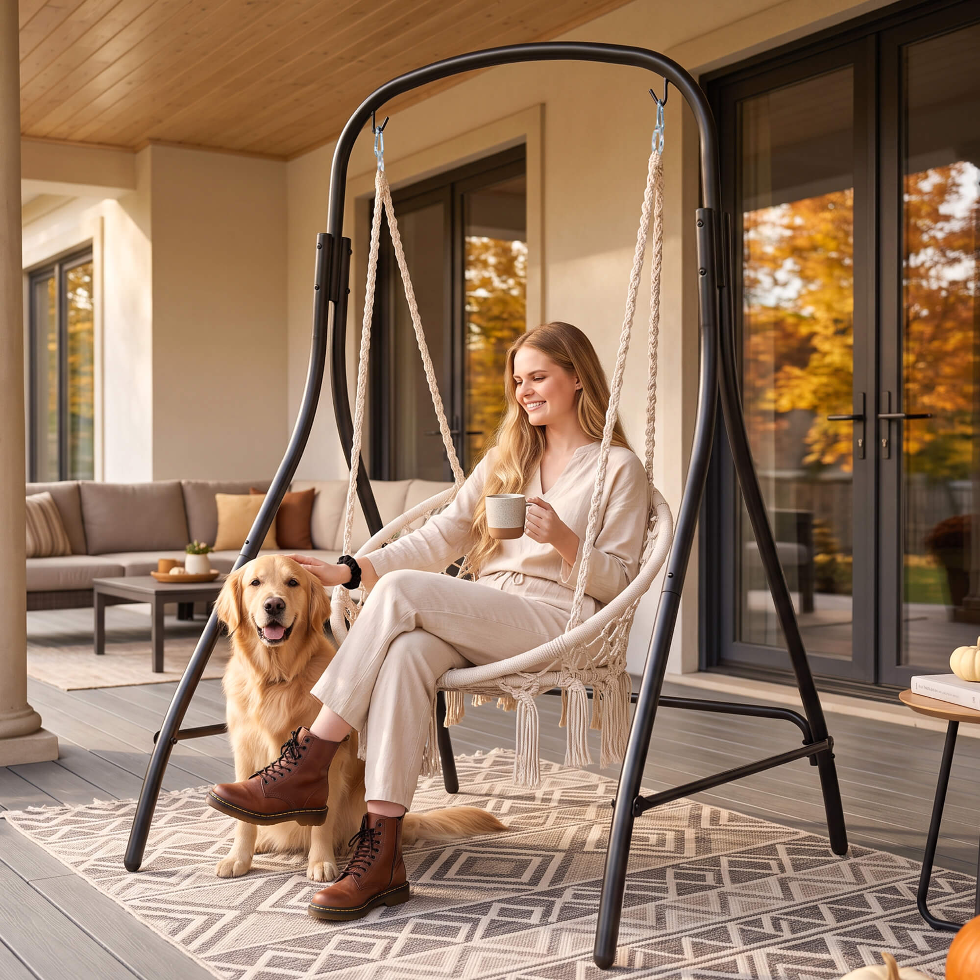 hammock chair with stand#color_white