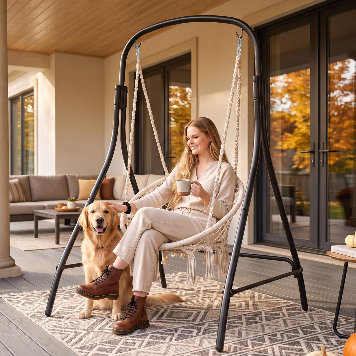 hammock chair with stand#color_white