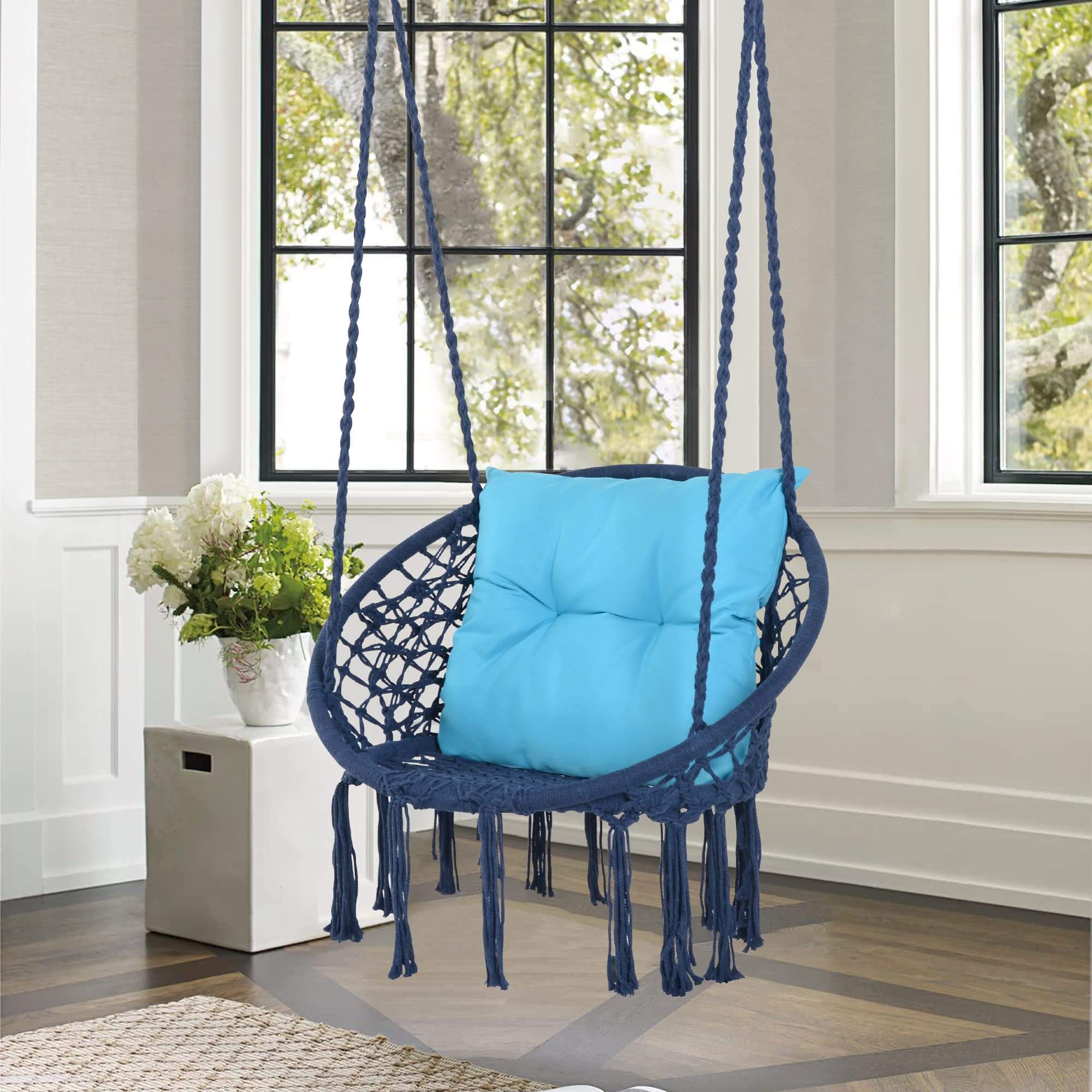 Macrame Cotton Rope Hammock Chair Swing#color_blue-pack-of-2