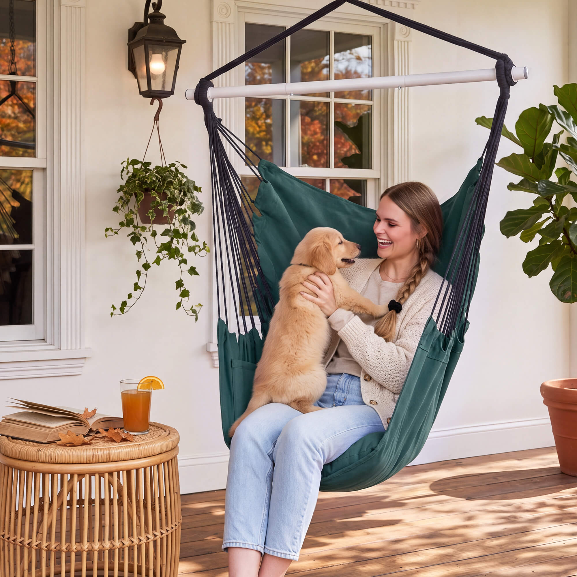 SUNCREAT Hammock Chair White#color_dark-green