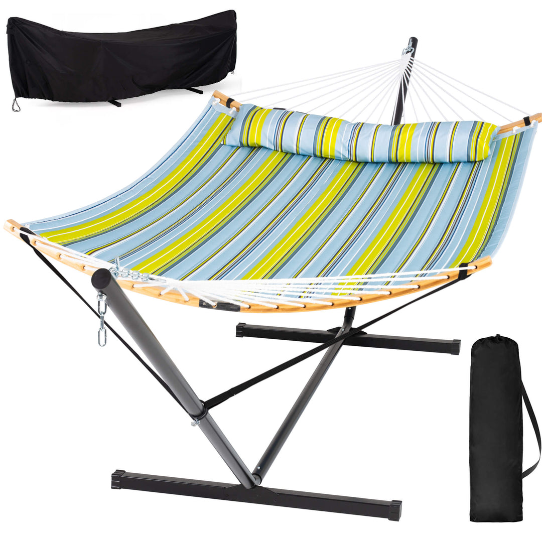 SUNCREAT-Double-Quilted-Hammock-with-Stand#color_yellow-blue