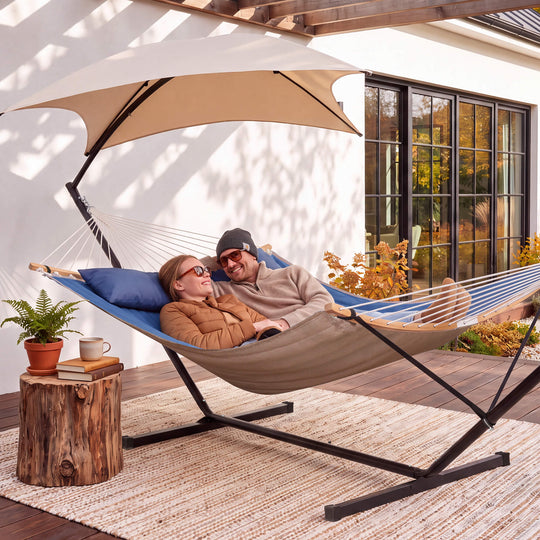 Heavy Duty Backyard Hammock with Stand and Canopy for 2 Person | SUNCREAT