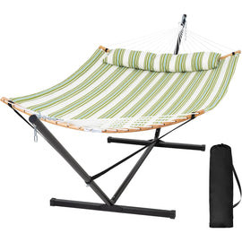 SUNCREAT-Double-Quilted-Hammock-with-Stand-Light-Green-Stripes#color_light-green-stripes
