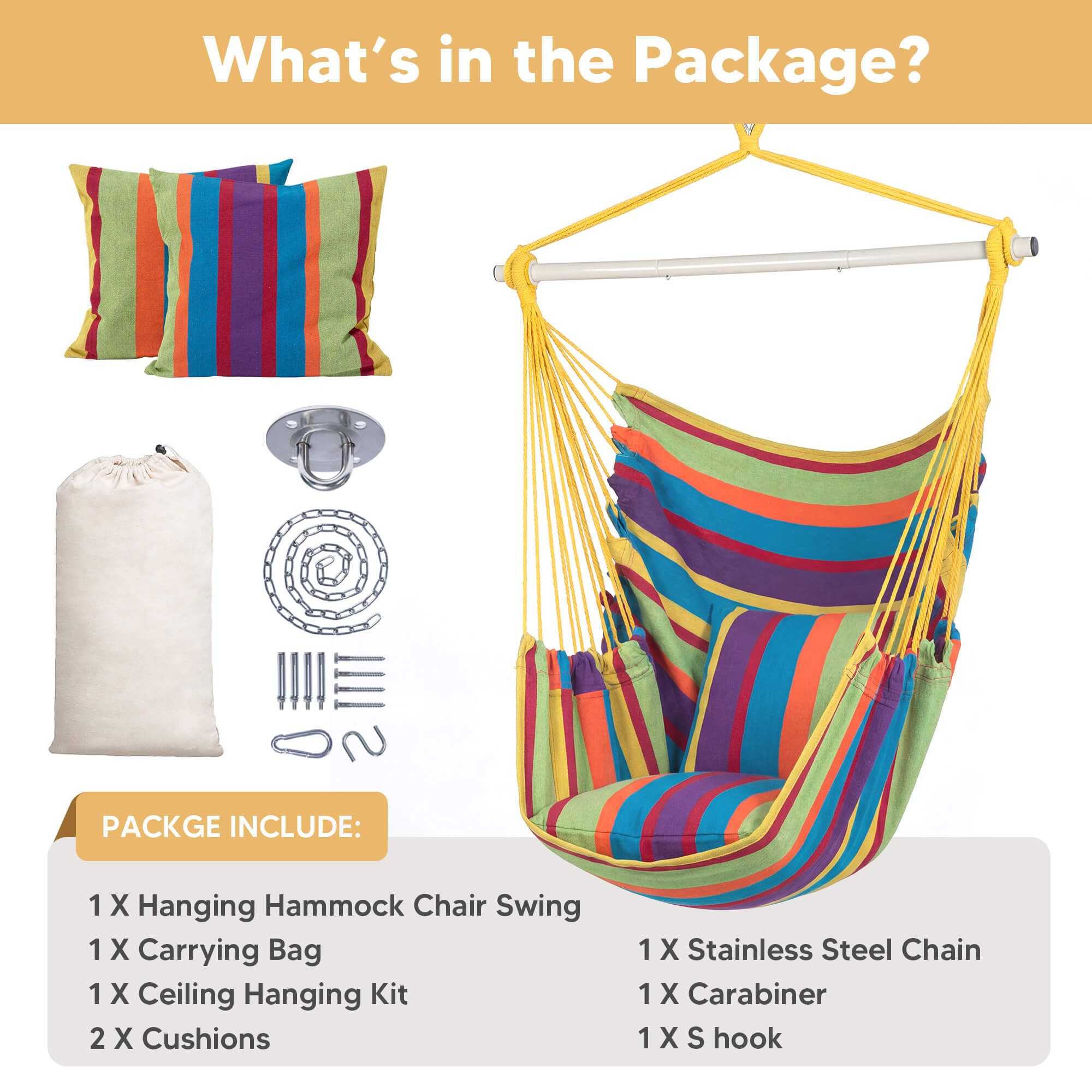 SUNCREAT Hammock Chair White#color_colorful-Stripes
