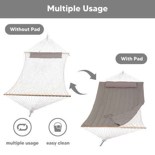 Double Hammock with Removable Cotton Rope Pad & Spreader Bar |SUNCREAT
