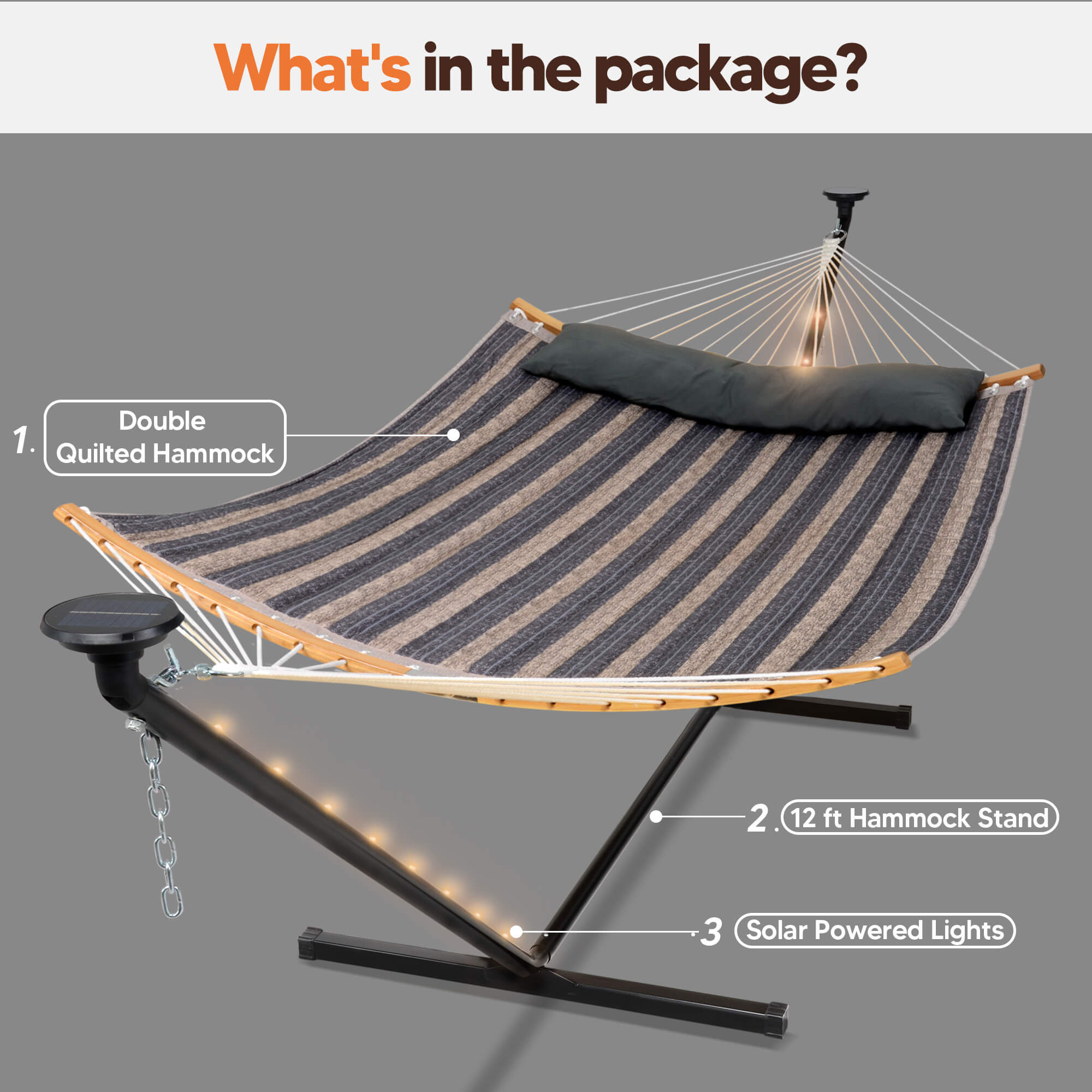 double hammock with stand  #color_dark-gray-stripes