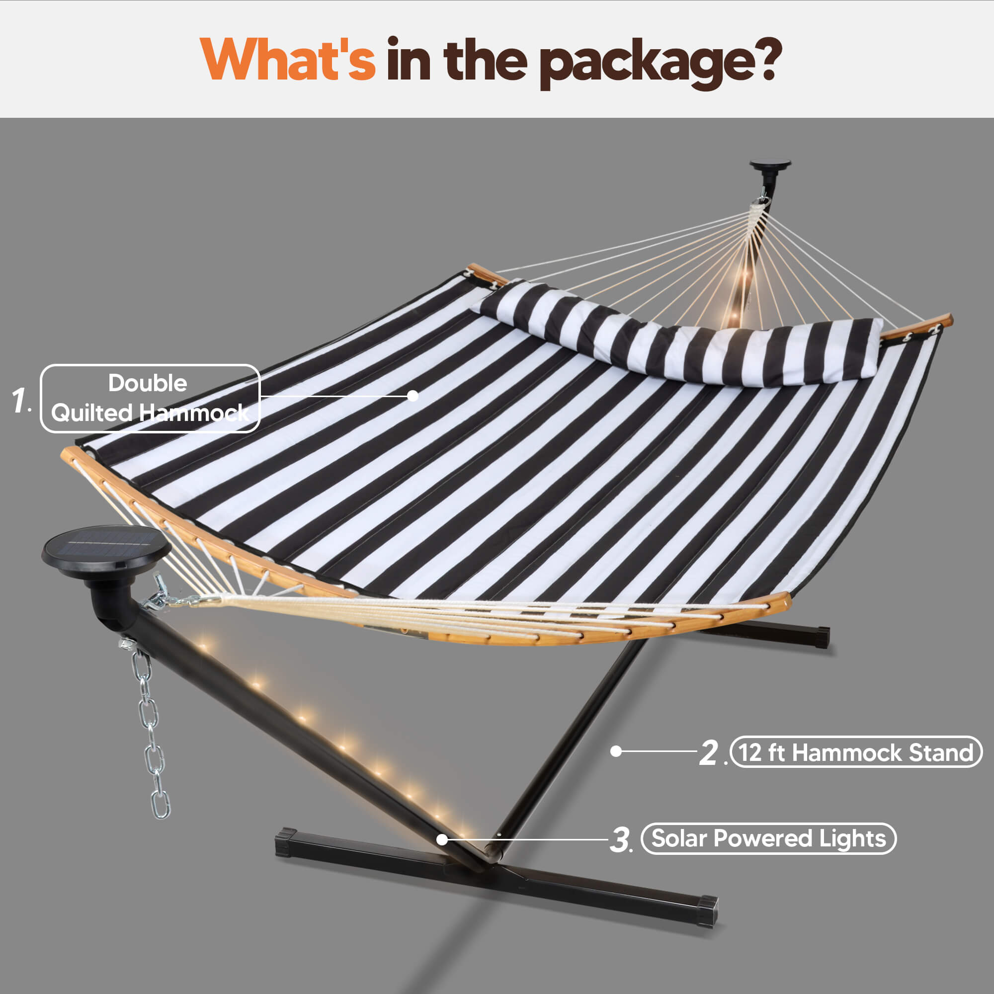 double hammock with stand  #color_black-stripes