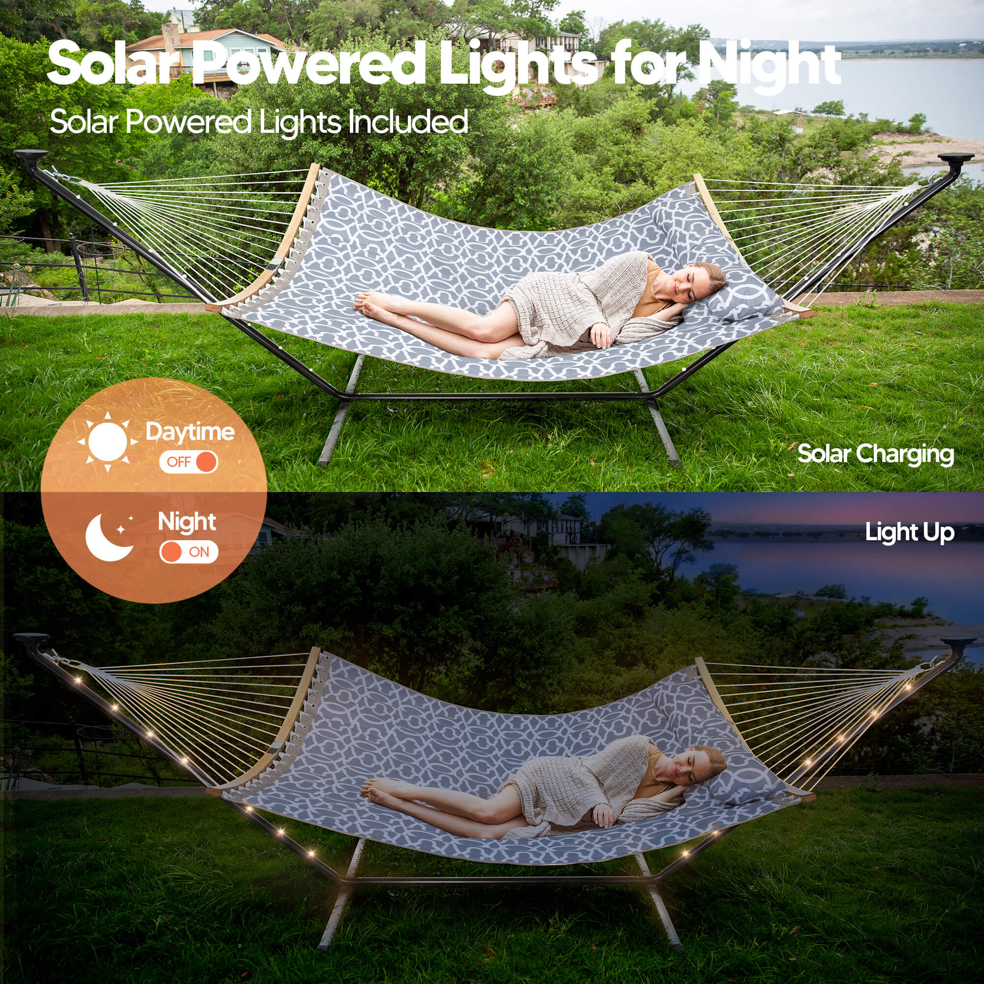 double hammock with stand  #color_gray-pattern