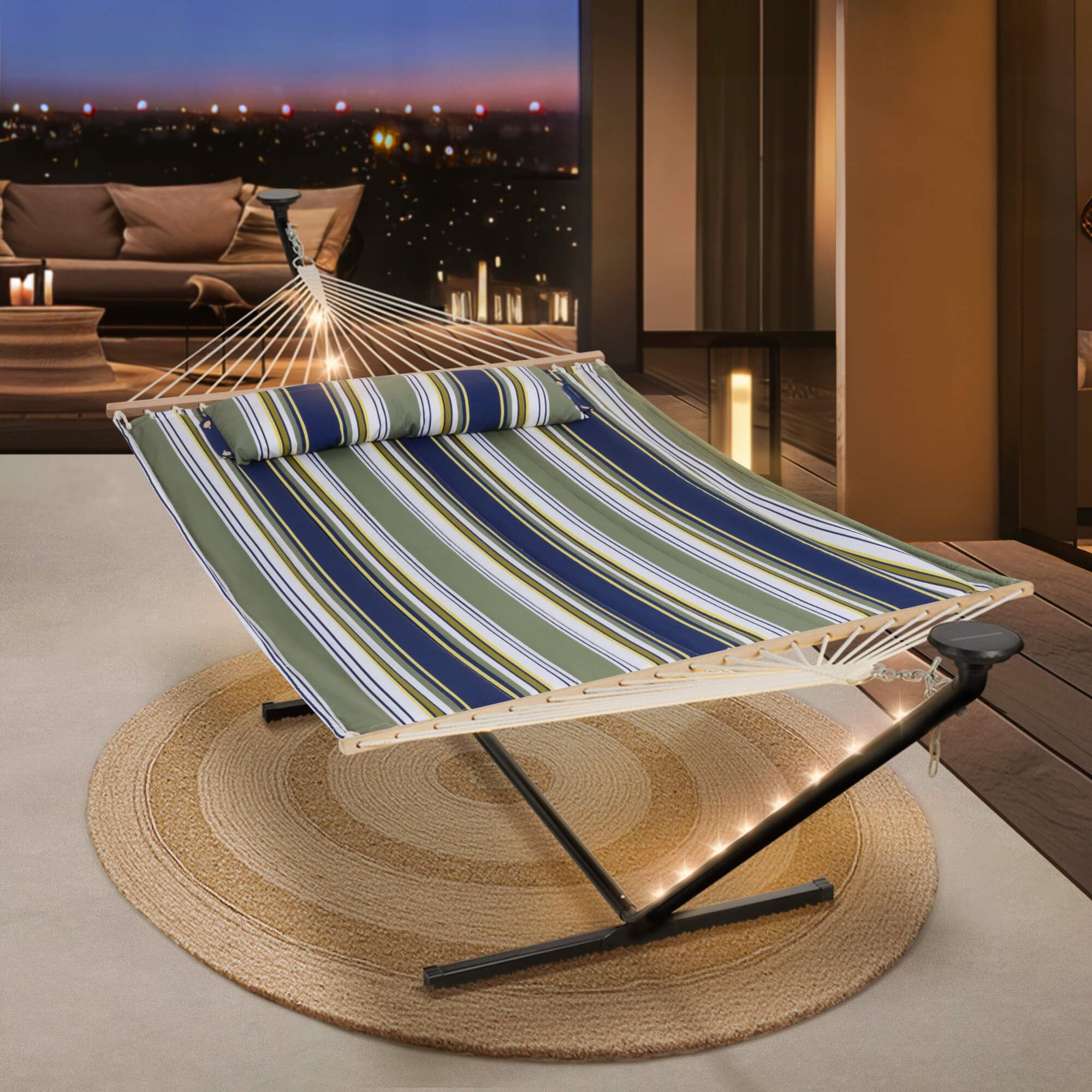 hammock with stand#color_green-stripes