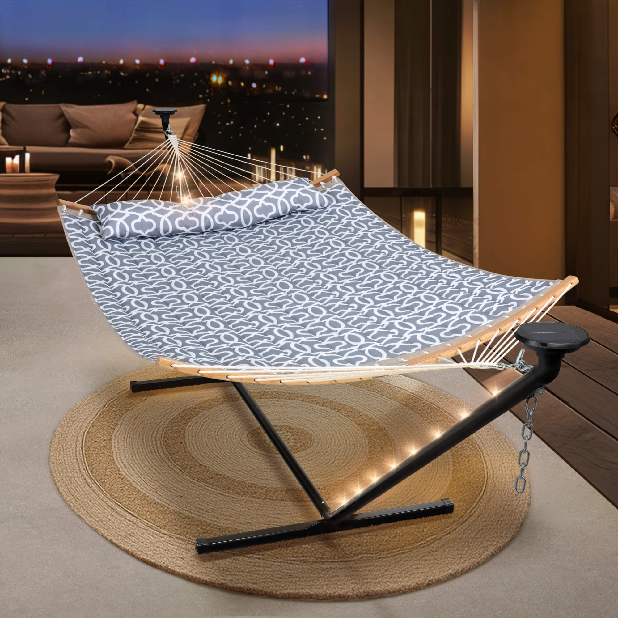 double hammock with stand  #color_gray-pattern
